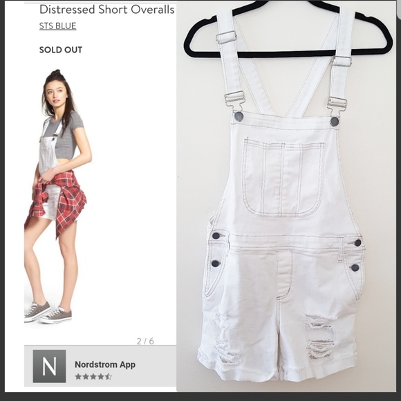 STS Blue Denim - " STS Blue " White Distressed Short Overalls